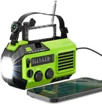 FosPower Emergency Weather Radio (Model A6) NOAA/AM/FM with 19240mWh Portable Power Bank, USB/Solar/Hand Crank Charging, Battery Operated, SOS Alarm & Flashlight for Indoor/Outdoor Emergency - Green