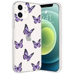 Idocolors Cute Purple Butterfly Phone Case for iPhone 6/iPhone 6s,Girly Aesthetic Clear Soft Bumper TPU Ultra Slim Shockproof Protective Cover for iPhone 6s