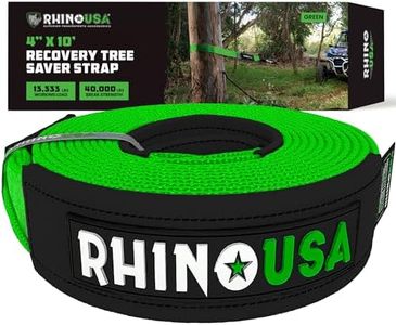Rhino USA Tree Saver Tow Strap (10' x 4") - Lab Tested 40,320lb Break Strength - Heavy Duty Draw String Included - Triple Reinforced Loop Straps - Emergency Off Road Recovery Rope