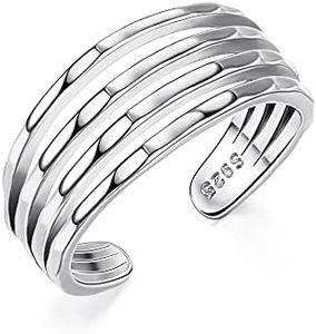 MILACOLATO 925 Sterling Silver Toe Rings for Women 18K White Gold Plated 4 Layer Stylish Toe Rings Adjustable Toe Band Rings Summer Beach Foot Jewelry