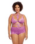 Dreamgirl Women's Plus Size Strech Galloon Lace Bralette and Panty Set, Iris, 3X