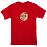 DC Comics Men's The Flash Destroyed Flash Logo Justice League T-Shirt, Red, Small