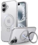 Vihibii for iPhone 16 Slim Case with Magnetic Kicktand Ring Grip, [Compatible with MagSafe], Drop Protection Shockproof Protective Matte Clear Phone Cover for iPhone 16 6.1" 2024, White