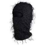 Distressed Balaclava Ski Mask for Men and Women - Knitted Balaclava Distressed Windproof Shiesty Full Face Mask Cold Weather, Black, One Size