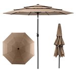 TANGZON 3M 3-Tier Garden Parasol Umbrella, Double-Vented Patio Umbrella with Tilt Mechanism & Crank Handle, Outdoor 8-Rib Table Umbrella Sunshade for Beach Market Poolside (Coffee, 293 x 252cm)