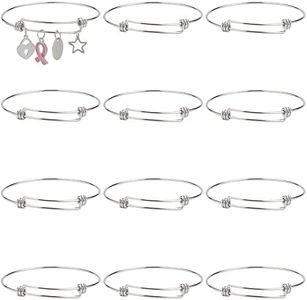 SUNNYCLUE 12Pcs Stainless Steel Expandable Wire Bangle Bracelet Bangles Bulk Adjustable Bracelet for Jewelry Making Metal Stackable Bracelets Cuff Bracelets Blanks DIY Craft Adult Women 2.6 Inch