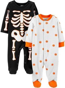 Simple Joys by Carter's Mono de Halloween en Algodón con Pies y Botones a Presión Unisex Bebés, Pack de 2, Calabaza de Halloween/Esqueleto, Prematuro