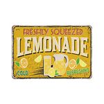 Metal Tin Sign Freshly Squeezed Lemonade Cold Refreshing Vintage Tin Poster Metal Sign Wall Decoration Country Kitchen Home Garage Decor 8"x12"