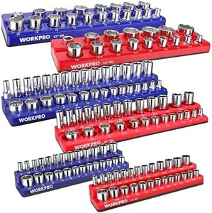 WORKPRO Magnetic Socket Organizer Set, 6-Piece Socket Holder Set Includes 1/4", 3/8", 1/2" Drive Metric SAE Socket Trays, Holds 143 Pieces Sockets, Christmas Gift for Men(Socket not Included)