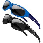 AHXLL 2Pack Flexible Kids Polarized Sunglasses For Boys Girls With Strap, Sport Sunglasses for Children Age 3-10 (Black+ Blue Dark Blue)