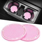 JOYTUTUS Car Cup Holder Coaster, 2.67 inch Universal Car Cup Holder Insert with Crystal Rhinestone, 2 Pcs Anti Slip Cup Holder Coasters for Car, Car Accessories for Women (Pink with Diamond)