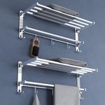 Plantex Heavy-Duty Stainless Steel Dual Folding Towel Rack/Holder/Towel Stand/Hanger/Towel Bar for Bathroom Accessories - Pack of 2 (Chrome - 24 Inch)