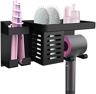 Linkidea Hair Dryer Holder Wall Mounted, Styling Tool Organizer, Stainless Steel Bathroom Multi-Functional Rack for Dyson Curling Wands, Straighteners, Black