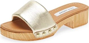 Steve Madden Belong Gold Slip On Wood Clog Open Toe Blocked Heeled Sandal (Gold, 6)