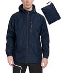 MoFiz Men's Lightweight Rain Jacket Waterproof Hoodie Raincoat for Outdoor Travel Hiking Fishing Navy,L