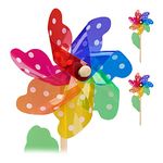 Relaxdays Windmill Set of 2 with Polka Dot Pattern and Decorative Leaf, Windmill for Garden, Balcony & Patio, Wood/PP, Colourful