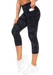 THE GYM PEOPLE Tummy Control Workout Leggings with Pockets High Waist Athletic Yoga Pants for Women Running, Hiking (S-Capris BlackGrey Camo, Medium)