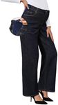 OUGES Women Stretchy Maternity Jeans Loose Fit Straight Leg High Waist Denim Wide Leg Business Casual Work Pants Plus Size Jeans Trendy Maternity Clothes with Pockets(Dark Blue,XL)