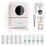 cabaro Mini Sticker Printer Bluetooth Smart Pocket Inkless Thermal Printer with 11 Rolls Thermal Paper and Sticker for iOS&Android, Portable Receipt Printer for Photo Journal Notes (White)