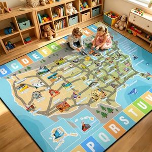 GRAMBET Car Rug Play Mat 8x10 ft, Race Track Map Road Rug