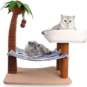 Lechansen Cat Scratch Post with Hammock,29.5 Inches Tall Cat Scratcher with Cat Bed for Indoor Cats,Sisal Rope Cat Tree Scratching Post Tall with Hanging Ball for Small Cat Kitten
