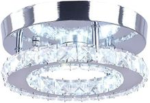 Dixun Contemporary Mini Crystal Chandelier Flush Led Crystal Ceiling Lamp Light Fitting Finish Chrome Crystal Pendant for Living Room Kitchen Office Bedroom Dining Room Island (White Round)