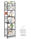 Pouhenier.jh 6 Tier Metal Shelving Unit and Storage Tall Shelf for Narrow Spaces, Thin Skinny Organizer Rack with 10pcs Hooks, Open Slim Free Standing Shelf Tower for Bathroom, Bedroom, Dorm (Black)