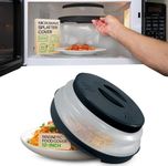 HOVER COVER Magnetic Microwave Splatter Cover 2.0, Collapsible 12-Inch BPA-Free Food Lid with Upgraded Magnets, Vented Plate Guard, Dishwasher Safe, Space-Saving Magnetic Storage - Black
