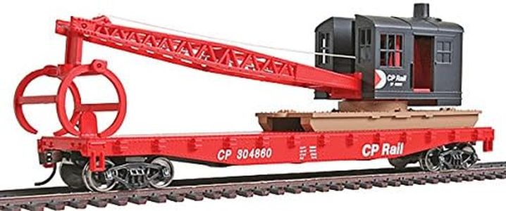 Walthers Trainline HO Scale Model Flatcar with Logging Crane - Canadian Pacific 304860, Red, Black, Multimark Logo