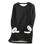 Mrat Ladies Winter Warm Sweatshirt Thick Fleece Velvet Underwear Pullover Tops Round Neck Sherpa Fleece Lined Long Sleeve Jumper Soft Solid Color Sweatshirts with Pockets