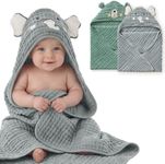 Blissful Diary Muslin Baby Hooded Towel 2 Pack, Soft & Absorbent Bath Towel for Infant, Toddler, Unisex, Baby Gift, Newborn Essentials, Smart Bear & Wise Elephant