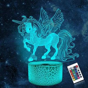 Unicorn Table Lamp for Girls, Coopark 3D Illusion Laser Night Light,with 16 Colors Changing Remote Control,Bedroom Decor Visual Image Birthday Halloween Xmas Kids Nursery