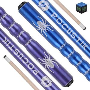 POCUSTIK 58" Pool Cue Sticks Set of 2, Ergonomic Billiard Cue Stick for Men Women, 2-Piece Canadian Maple Pool Table Stick for House Bar - Blue & Purple