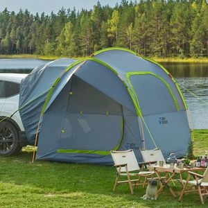 JOYTUTUS SUV Tent for Camping with Rainfly, Double Door Design Car Tent with Aluminum Poles, SUV Tailgate Tent with Waterproof PU2000mm Double Layer for 6-8 Person, Green