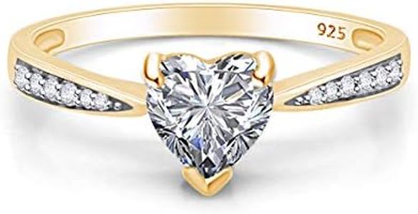 AFFY Heart & Round White Cubic Zirconia Solitaire Heart Promise Ring 14k Yellow Gold Over Sterling Silver Gift For Her Ring Size-6