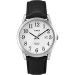 Timex Men's TW2P75600 Easy Reader Black/Silver-Tone/White Leather Strap Watch