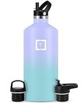 IRON °FLASK Sports Water Bottle - 64 oz, 3 Lids (Straw Lid) - Leak Proof, Durable Double Walled Stainless Steel - Gym Bottles for Men, Women & Kids - Insulated Thermos, Hot & Cold Hiking Canteen