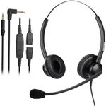 Call Center Headset with 2.5mm & 3.5mm Connector for Deskphone Cell Phone PC Laptop, Office Telephone Headset with Microphone Noise Canceling for Panasonic AT&T Vtech Cordless DECT Phone for Polycom