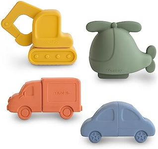 mushie Jouet de Bain avec 4 véhicules flottants pour bébés, Tout-Petits et Enfants | Fabriqués en Silicone de qualité alimentaireamusants dans Le Bain | Hélicoptère, Voiture, Camion et excavatrice
