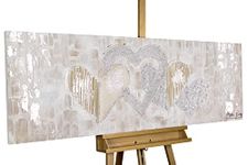 Kunstloft Acrylic painting | 100% HANDPAINTED | 59x20inches | Framed wall art 'Simply Love' | Heart | Beige | Painting on canvas