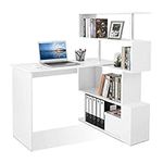 Mondeer L Shaped Computer Desk, Corner Desk, 360 Degree Rotatable Shelves, Space Saving Table with Spacious Storage for Home Office Workstation Study, 157 x 45 x 130.5 cm, White