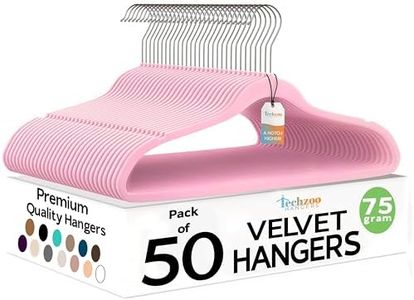 Techzoo Premium Velvet Hangers 50 Pack Ultra Thin Non Slip Adult Felt Space Saving Suit Hanger for Closet Heavy Duty Coat Pants Jackets Dress Hangers 360° Swivel Hook Hold Upto 10 lbs Pink