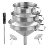 Stainless Steel Funnel Kitchen Set 3 Pack Funnels (15cm+ 13cm+ 11cm) with 2 Removable Strainer Filter for Transferring of Liquid, Fluid, Cooking Oils, Jam and 1 Pcs Cleaning Brush