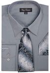 Viviz Forancci Men's Long Sleeve Pointed Collar Dress Shirt with Matching Tie and Handkie AC101, Charcoal, 17"-17.5" Neck 34"-35" Sleeve
