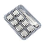 Niralasa 8Pcs Stainless Steel Whiskey Stones Ice Cubes with Tongs & Container - Food Grade Quick-Frozen Ice for Wine - Metal Ice Cubes for Chilling Red Wine