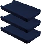 CaSaJa Navy Diaper Changing Pad Cover with Strap Holes Set of 3, Snug Fit 4-sided Contoured Changing Table Pad 16x31 16x32, Fitted Change Pad Sheet for Baby Boy, 100% Silky Soft Microfiber