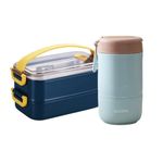 YELONA 1.6 Litre Stackable Bento Box Lunch Box Containers with 730 ML Insulated Leak-Proof Lunch Pot Meal Jar for Office, Work, School, Picnic - Mint Blue