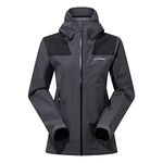 Berghaus Women's Paclite Dynax Gore-Tex Waterproof Shell Jacket, Lightweight Coat, Grey Pinstripe/Jet Black, 16
