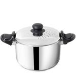 The Indus Valley Stainless Steel Strainer Pot/Rice Pot with Strong Lockable Lid for Noodles, Pasta, Corn, SOYA, Vegetables & Rice|1.08kg|Gas & Induction Friendly|3-Layer Sandwich Bottom, 3.5 litres