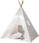 Putentfun Kids Teepee Tent with Window,Teepee Tent for Kids,Portable Foldable Children Play Tent Indoor Outdoor,4 Poles White Canvas Playhouse Toy,Toddler Tent for Girls & Boys